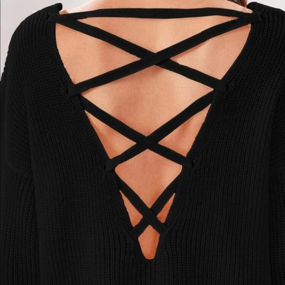 Lace up back knit sweater backless cream - Picture 6 of 11